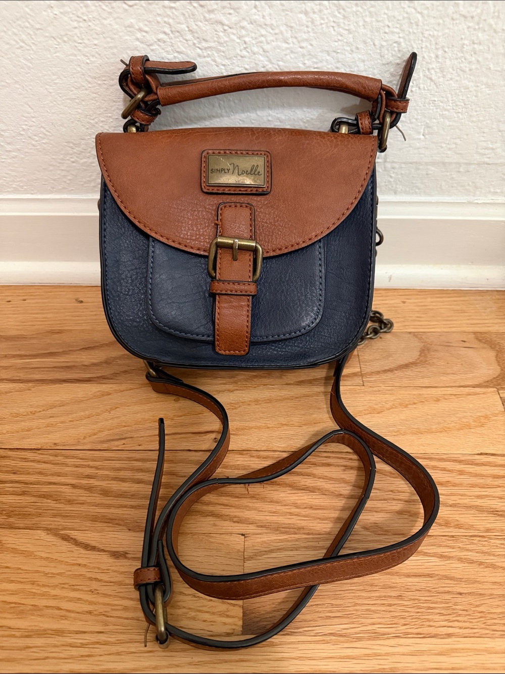Simply Noelle Navy and Brown Leather-Trim Crossbody Bag